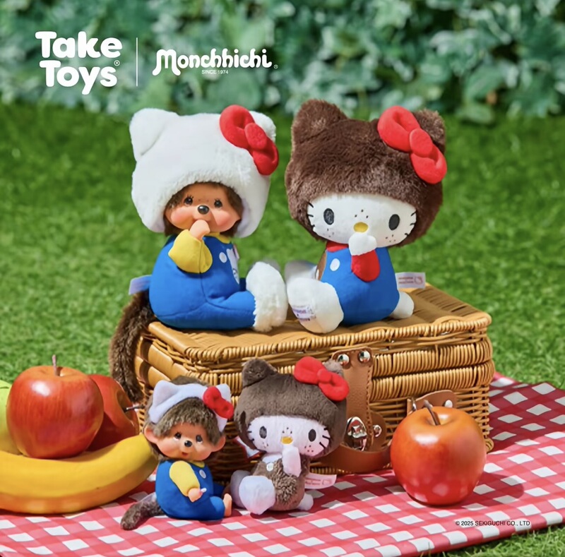Authentic Thai Monchhichi and Hello Kitty Collaboration Plush Keychains, Brand New, Some in Stock