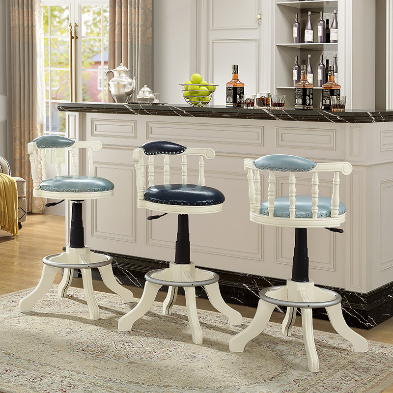 European bar chair lifting chair Light luxury solid wood backrest rotation is now simple American high stool Home bar chair