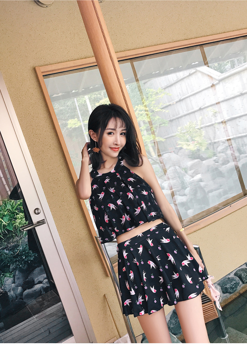 Yi Meishan áo tắm nữ bảo thủ Hàn Quốc suối nước nóng nhỏ kiểu váy mỏng che bụng nhỏ ngực tập hợp váy bơi màu đen - Bộ đồ bơi hai mảnh 	bộ áo tắm 2 mảnh