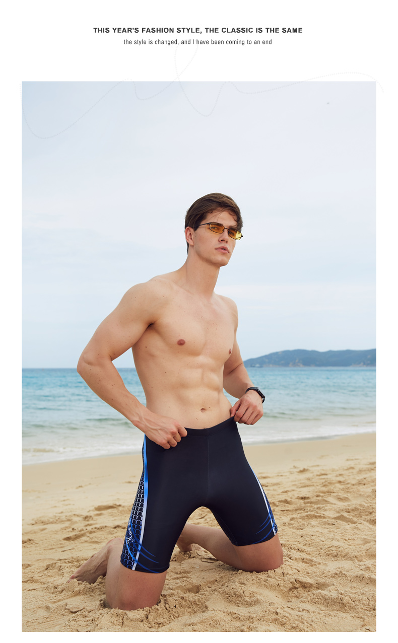 Đồ bơi nam Boxer dành cho người lớn Lỏng thoải mái Không thấm nước Đen Đầu gối năm điểm Đồ bơi nhanh khô Thiết bị bơi - Nam bơi đầm quần short bơi nam