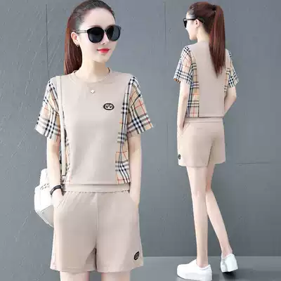 Sportswear suit women's summer 2021 new fashion thin plaid ice silk short-sleeved shorts casual two-piece