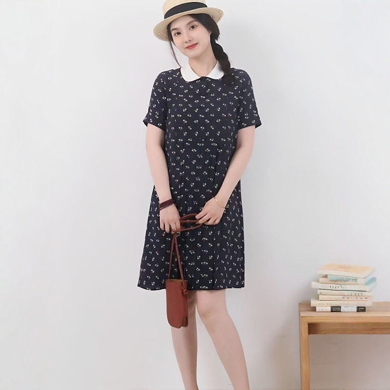 Xiaohe 2026 Summer New Silk Dress, Loose Fit Crepe De Chine Floral Dress with Contrasting Collar, French Style