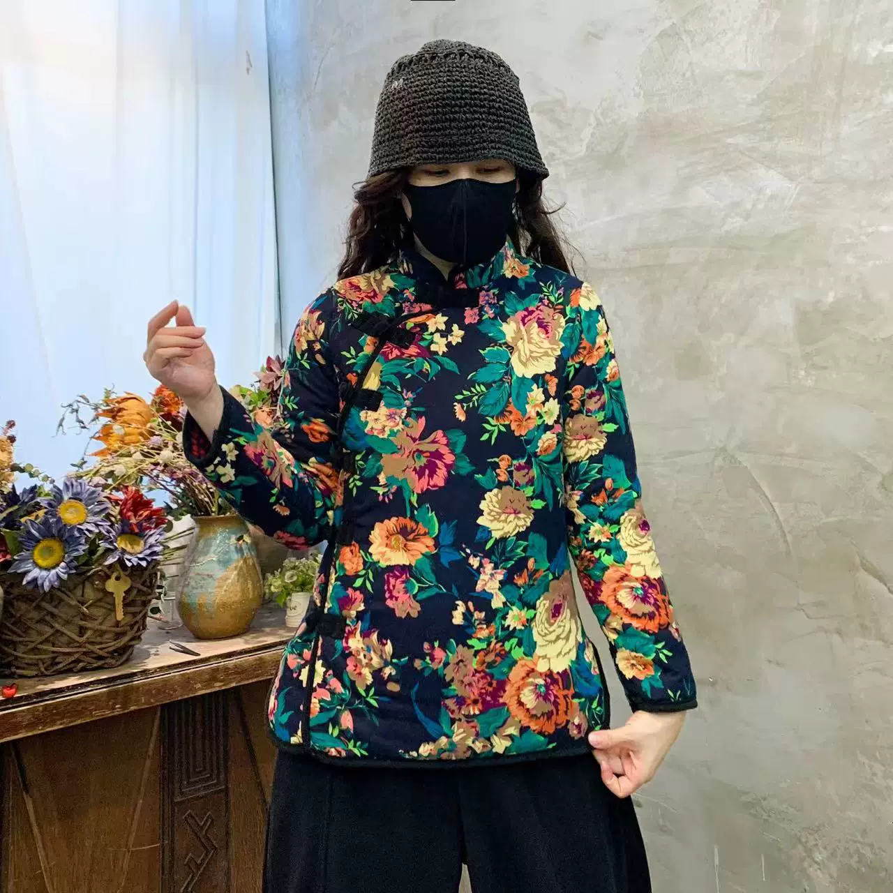 Чонсам, ретро этническая зимняя куртка down jacket, этнический стиль