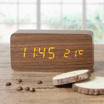 Nordic wooden clock silent student small alarm clock creative bedroom bedside clock LED luminous electronic clock