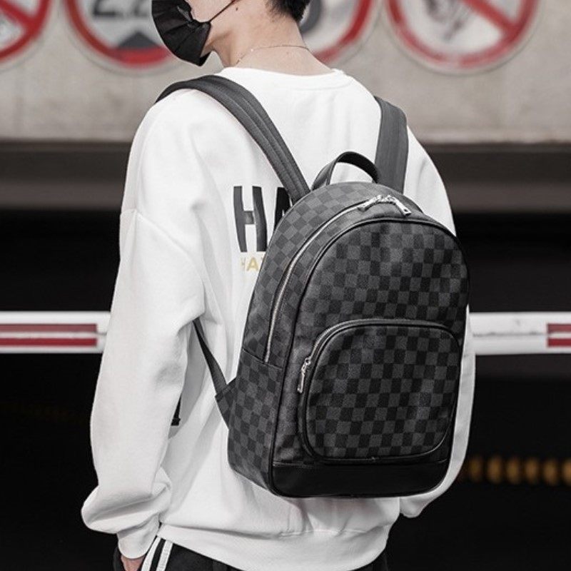European and American trendy brand men's bag British business simple casual backpack Korean version plaid large-capacity travel bag computer bag