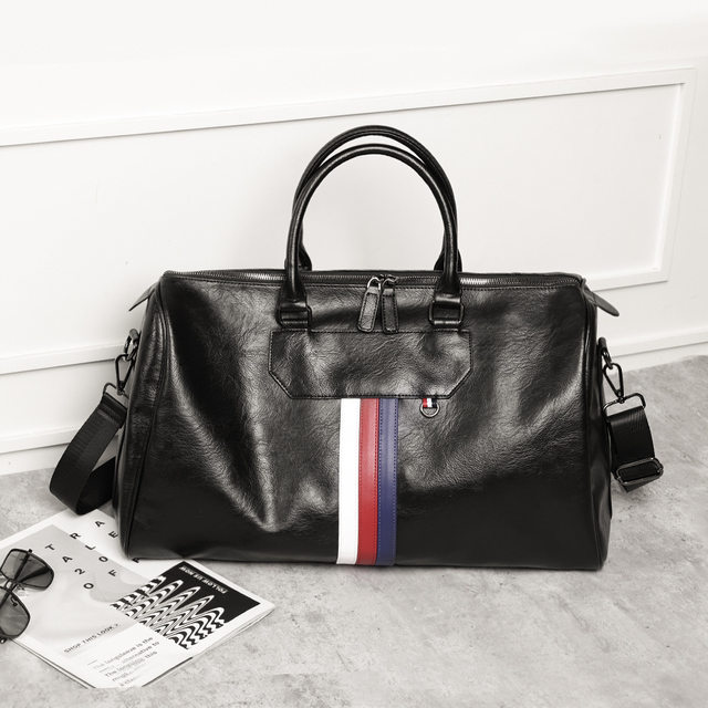 Genuine leather men's handbag, trendy brand shoulder bag, short trip, large capacity men's bag, crossbody bag, internet celebrity travel bag