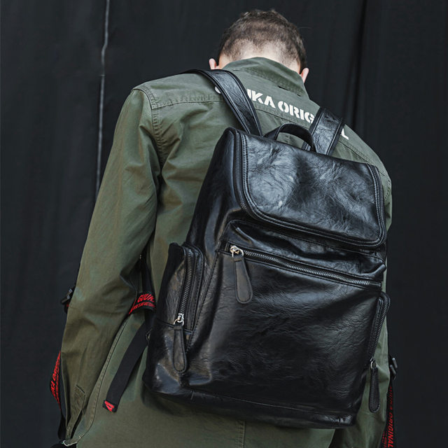 European and American Trendy Brand Men's Bags, Genuine Leather Backpacks, Korean Style Travel Backpacks, College Student Bags, Casual Simple Computer Bags, Trendy