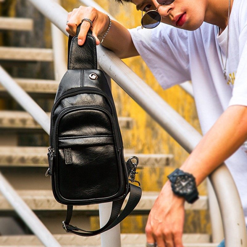 Genuine leather men's breast bag New Korean cross-body bag sports casual shoulder bag Tide brand men's outdoor small backpack bag