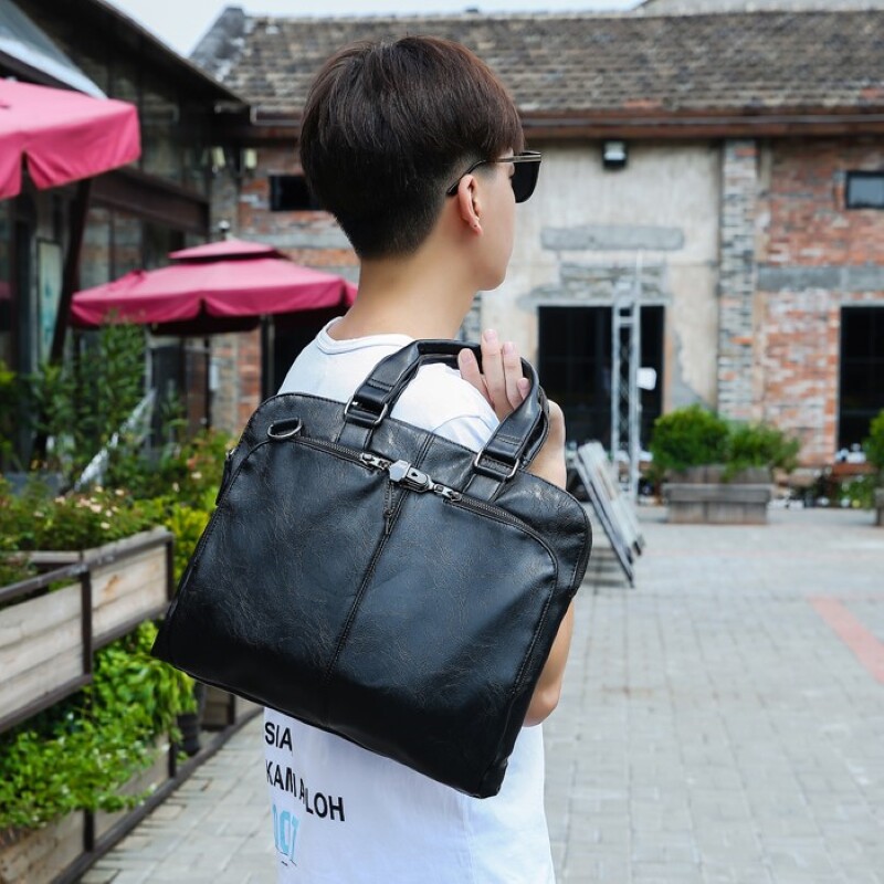 New Men's Bag Handbag Business Bull Leather Bag Single Shoulder Bag Casual Twill Bag Men's Double Pull Chain Briefcase
