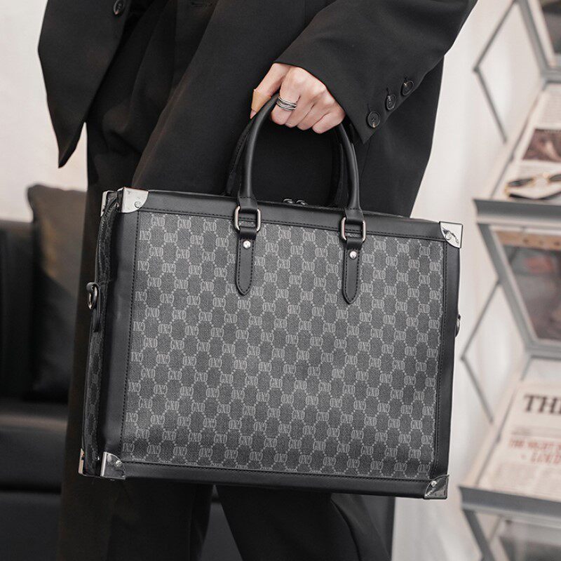 European and American tide brand men's bag square business handbag Korean version large-capacity one-shoulder briefcase men's plaid computer bag
