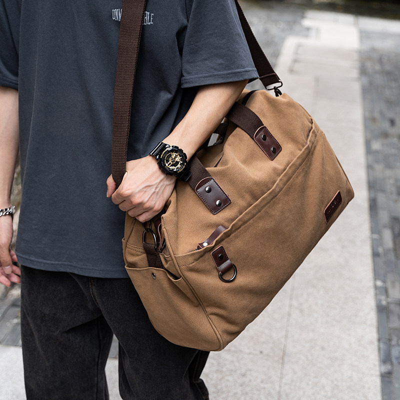 Tide Card Men's Bag Fashion Canvas Handbag South Korea Carry Bag Casual Single Shoulder Bag Youth Multifunction Computer Skew Satchel Bag