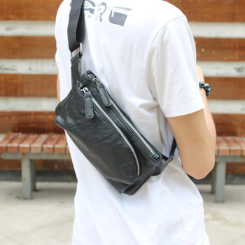 European and American New Style Men's Chest Bag, Korean Version Trendy Genuine Leather Personalized Casual Single Shoulder Crossbody Bag, Multifunctional Waist Bag, Small Backpack