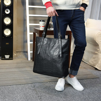 New Genuine Leather Handbag for Men, Korean Style Shoulder Bag, European and American Simple Casual Crossbody Bag, Trendy Men's Briefcase, Large Bag