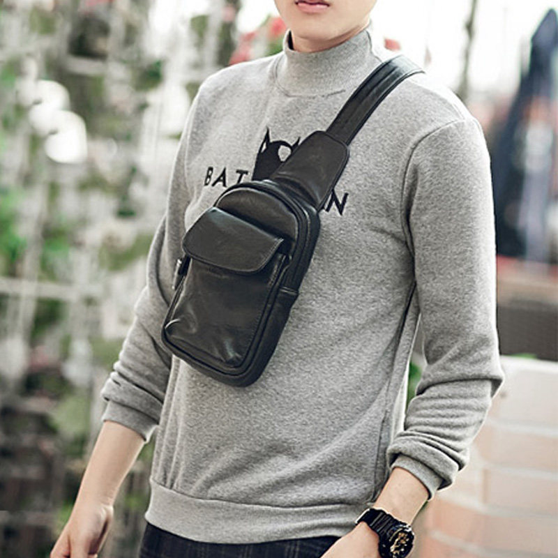 European and American new chest bag genuine leather men skew satchel shoulder bag full leather chest front backpack sport casual little bag phone bag-Taobao