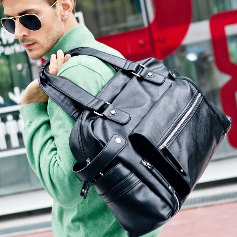 European station fashion handbag men's leather shoulder bag messenger bag men's Korean wave travel bag casual bag