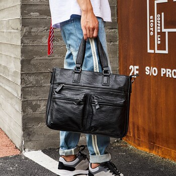 European and American New Style Genuine Leather Men's Handbag, Horizontal Casual Business Briefcase, British Style Youth Shoulder Bag, Crossbody Bag