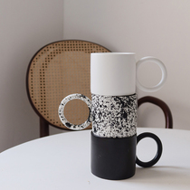 NICEONE Nordic ins Wind Big Ears Korean niche circle cup black and white splashed ink ceramic coffee mug
