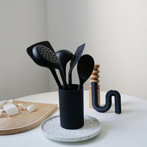 niceone minimalist black silicone kitchenware set pot shovel spoon high temperature kitchen ware set five-piece set