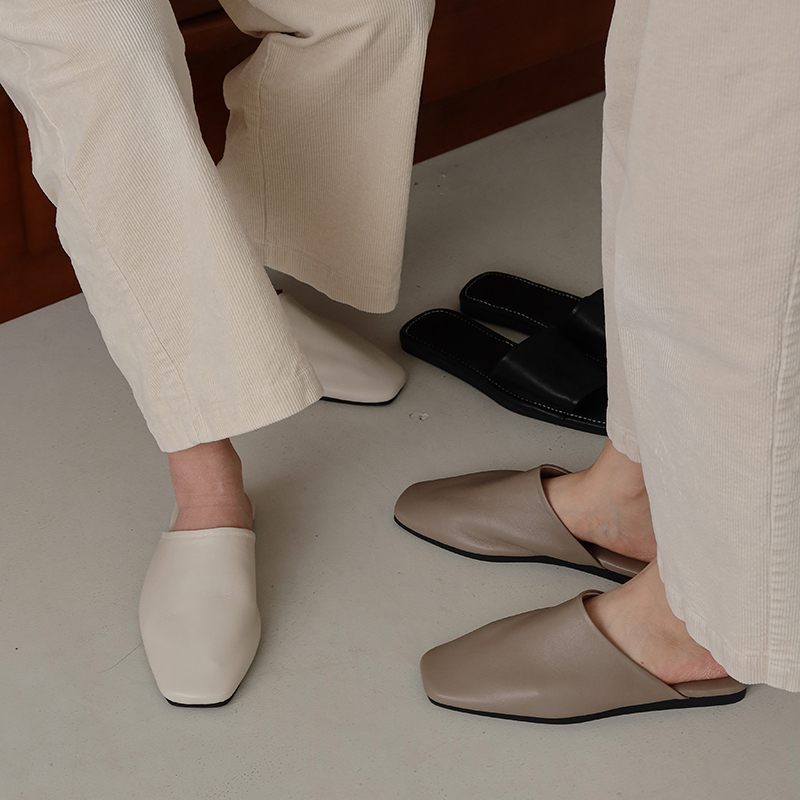 Niceone Lambskin All-Season Leather Slippers Office Slippers Home Closed-Toe Semi-Leather Slippers Can Be Worn Outside