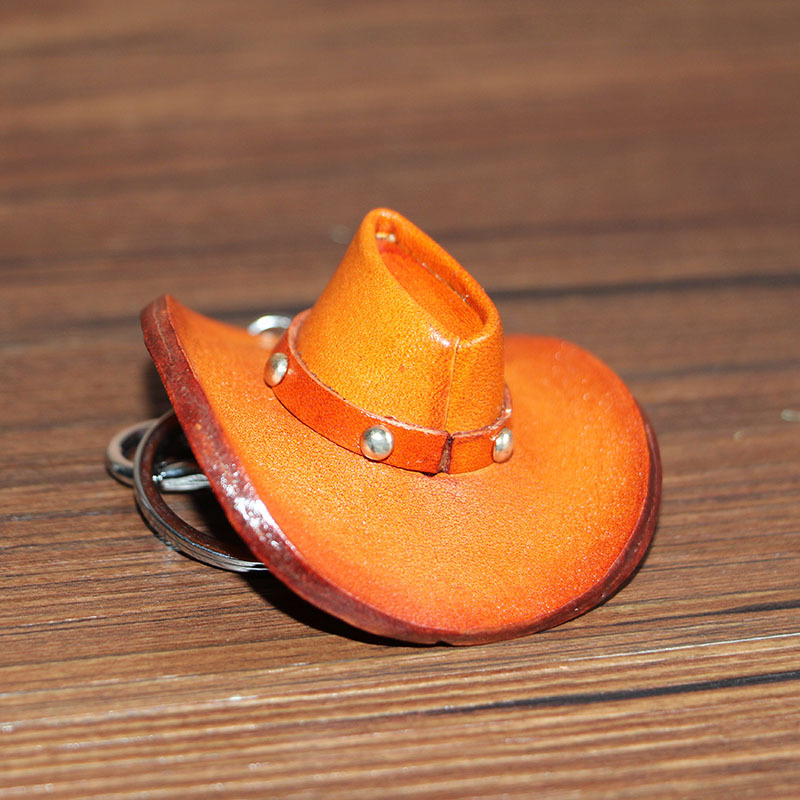 Retro Handmade First-Layer Cowhide Key Pendant, Personalized and Creative Cowboy Hat Keychain, Cute Bag Pendant Gift