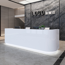 White modern company front desk reception desk painted curved front desk beauty salon bar counter hotel cashier counter