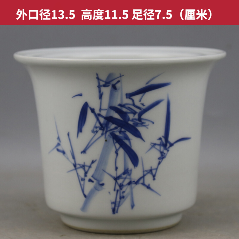 Retro Style Green Flowers Bamboo Newspaper Safe Round Flower Pots of Calamus Multimeat Orchid Green Planting Ceramic Basin Antique ancient Play