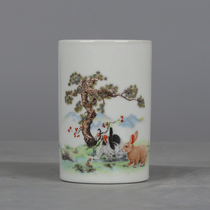 Welcome the Year of the Rabbit Qing Dynasty Guangxu pastel jade rabbit rabbit pattern small pen holder antique porcelain antiques antique study ornaments