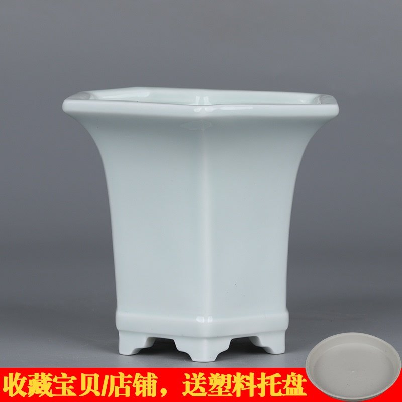 Jingdezhen Yingqing ceramic six square flower pot Imitation Song Dynasty vintage hexagonal small Chinese style classical small fleshy calamus basin