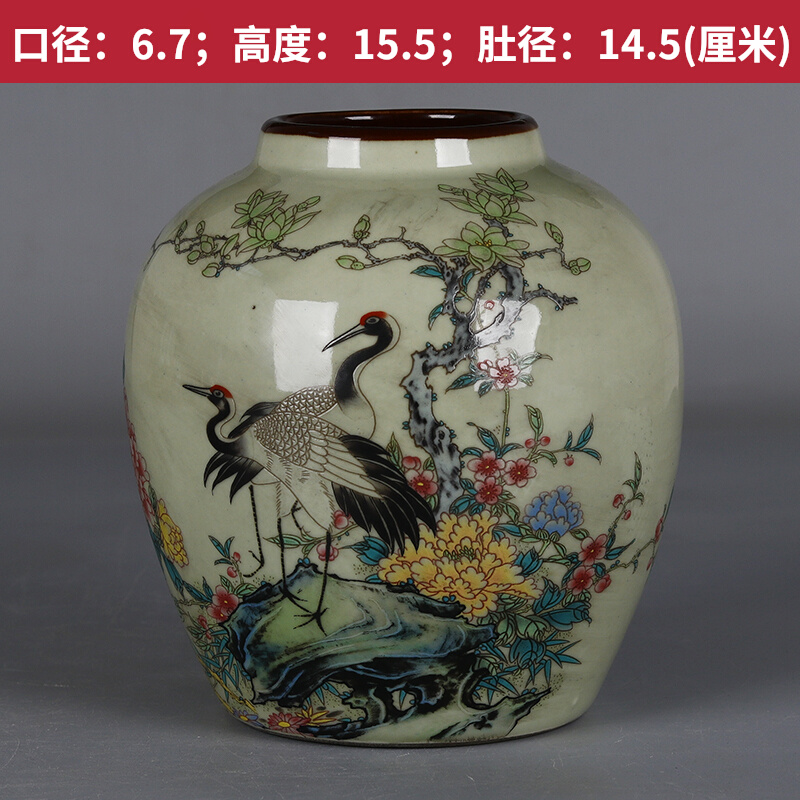 Great Qing Guangxu Festival Powder Color Pine Crane Greet Spring Tattoo Bean Turquoise Jam Glaze with antique porcelain ancient playing Antiquity to make old