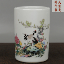 Antique porcelain made in the Guangxu period of the Qing Dynasty with decals pastel glaze pines cranes cranes flowers and birds to welcome the spring.