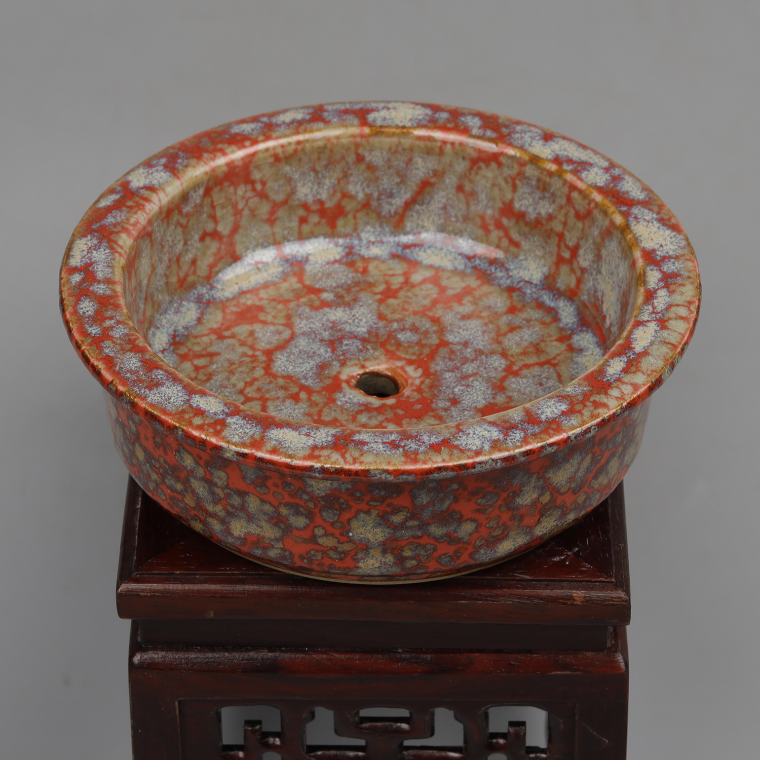 Clear Dry Lung Kiln Change Red Glaze Open Sheet Small Flower Pot Micro-Bonsai Basin Imitation Ancient Porcelain Ancient Play Antique Old Stock Old Stock Old Stock