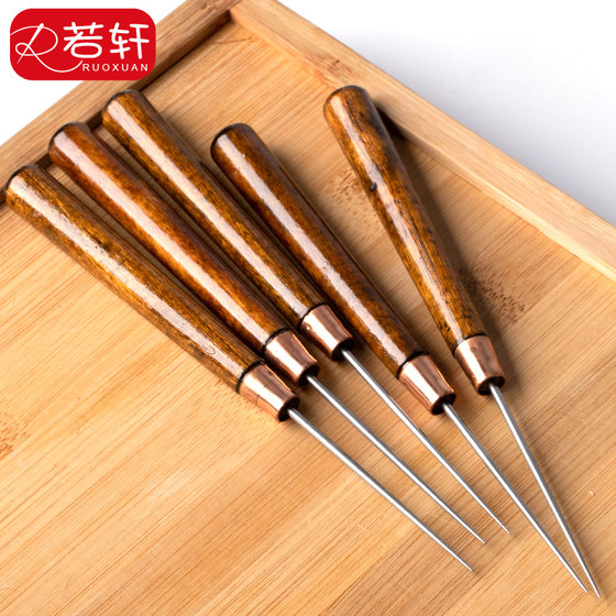 날카로운 펀치 콘 나무 손잡이 awl 핸드 메이드 빈티지 바늘 콘 여분의 길고 얇은 awl 바늘 가죽 구멍 펀처