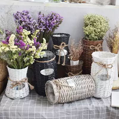 Willow woven rattan woven flower arrangement vase Pastoral grass woven flower vase Dried flower decorative flower basket decoration Woven flower bucket Floor flower pot