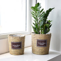 Straw woven large flower pot Nordic ins wind creative potted large plant rattan woven flower basket Indoor living room balcony