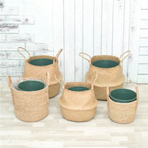 Extra large straw flower pot set Nordic seaweed woven flower basket handmade rattan decorative portable basket Piano leaf banyan ornaments