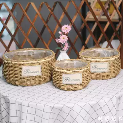 Straw woven rattan flower pot willow weaving creative pastoral hand woven flower arrangement green plant multi-meat Gold Ge flower basket decoration