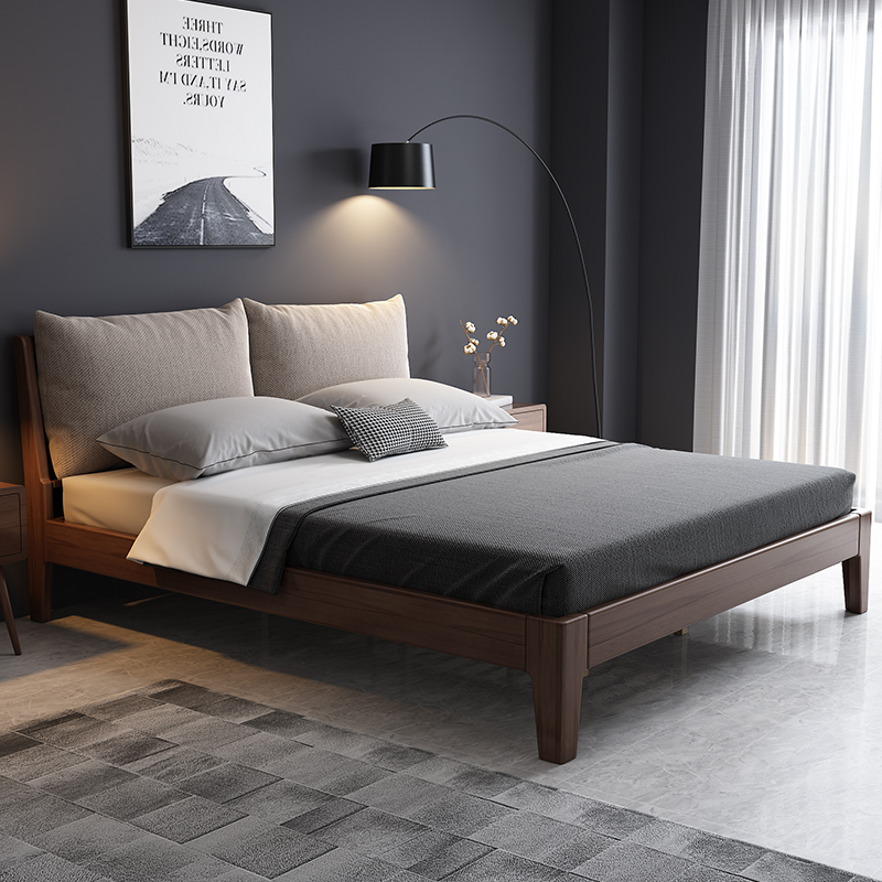 100 pure Nordic wind bed modern simple minimalist solid wood bed 1 8 m beech wood main sleeper double 1 5 m with soft leaning wedding bed