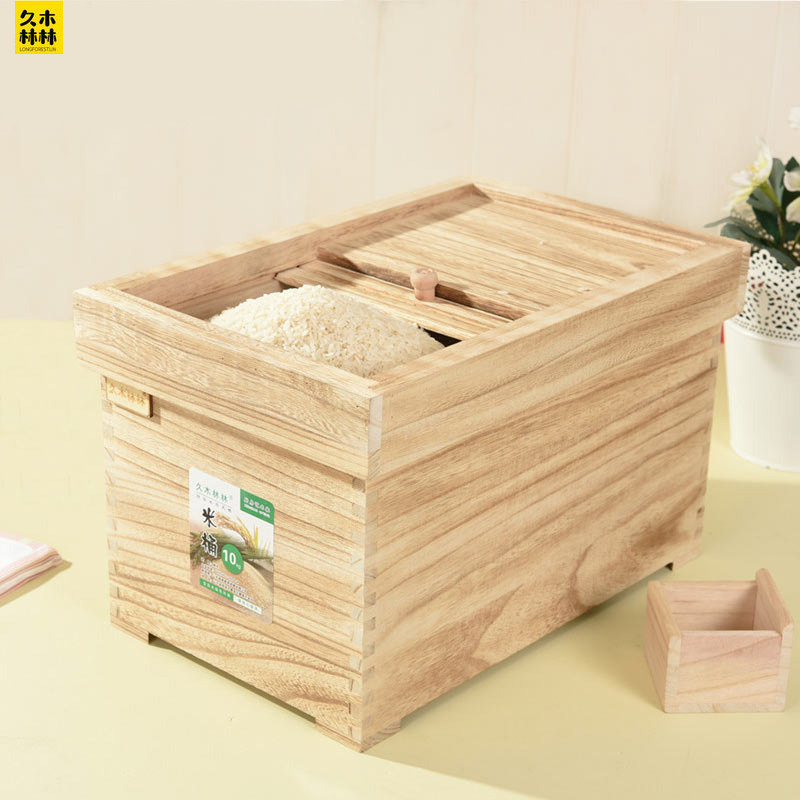 Solid wood fitted rice barrel rice box rice box storage rice box 5kg moisture-proof and insect repellent 10kg-meter cylinder household face barrel storage surface tank seal