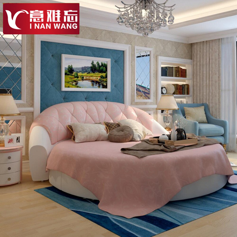 Round bed Double bed Princess leather bed Simple modern theme hotel wedding bed Net red round bed 2 2 meters soft bed