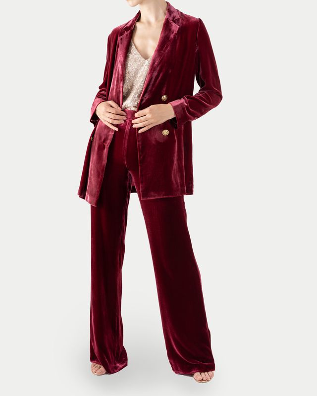 Charlotta Gandolfo Velvet Blazer Loose Velvet Top Silk Gold Velvet Women's Pants