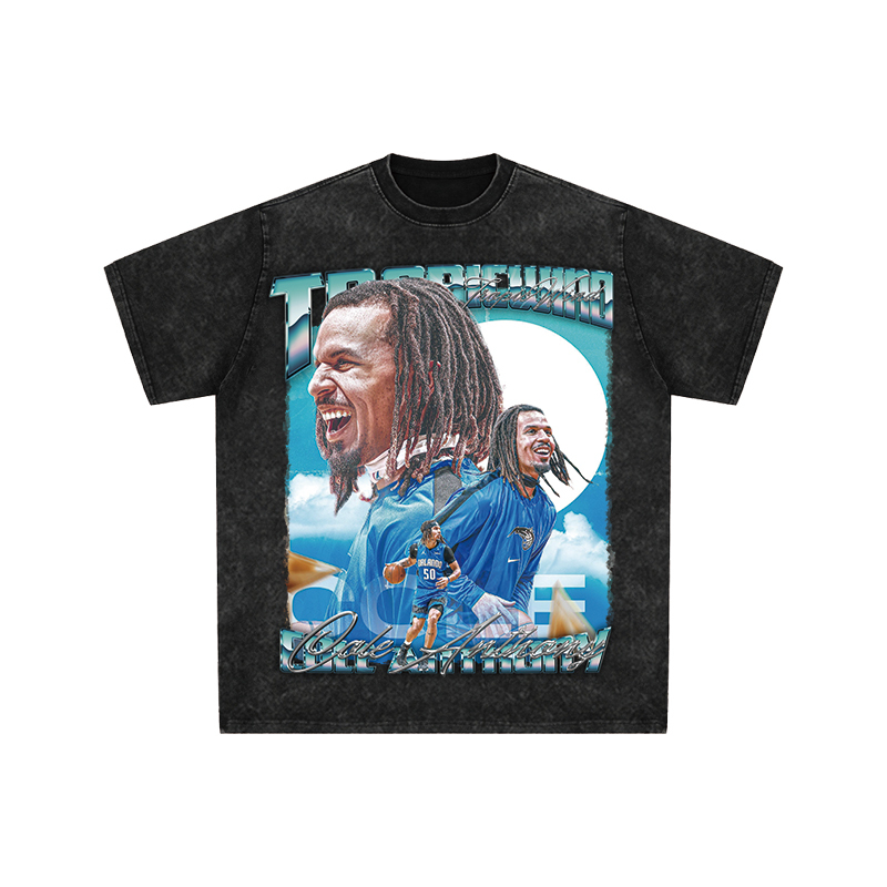Star Player T-Shirt, American-Style Washed, Loose Fit, Hip-Hop Street Style, Heavy Vintage Short-Sleeve, Orlando Magic, Cole Anthony