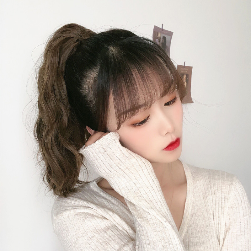 Wig short curly hair catch clip pony tail super light fluffy big wave mesh red high horsetail short straight hair braid fashion cute