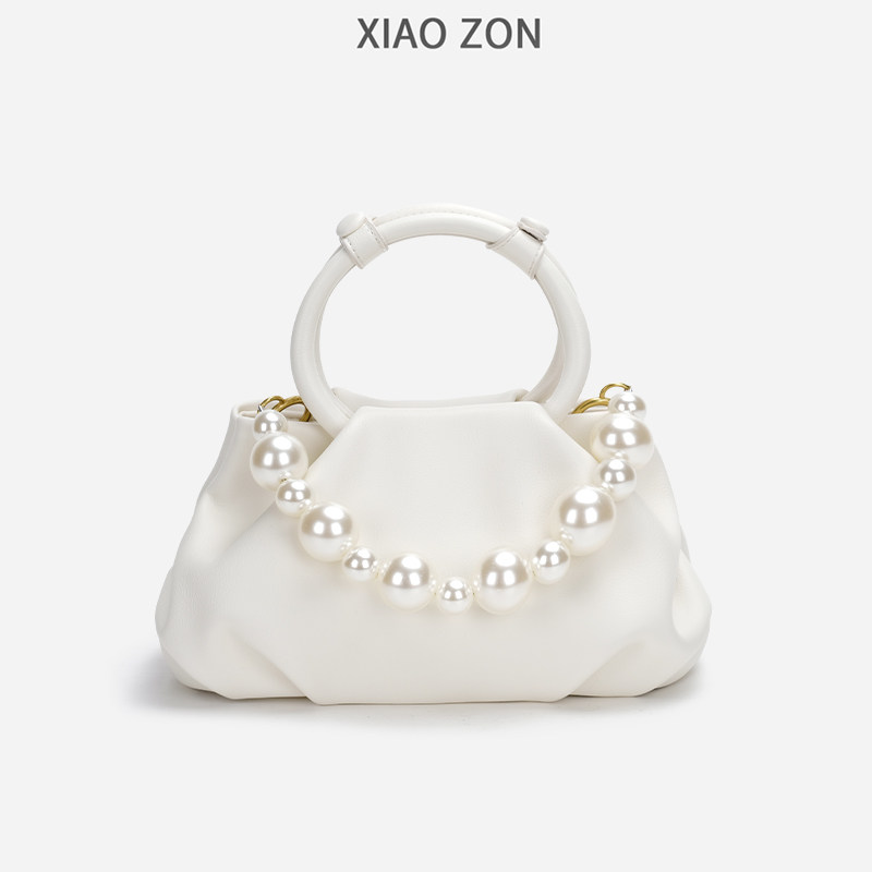 XIAOZON Original High-End Cloud Bag for Women, Niche White Pearl Handbag, Versatile Crossbody Bag