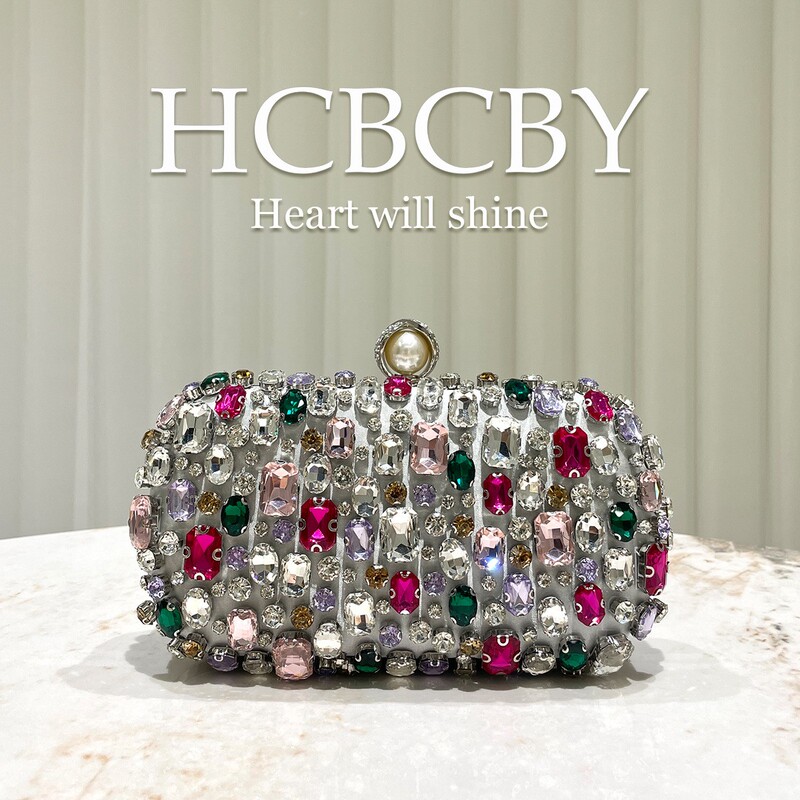 Silver Gorgeous Colorful Rhinestone Decorated High-End Clutch Bag for Women, Fashionable and Elegant Gold Evening Bag Silver Gorgeous Colorful Rhinestone Decorated High-End Clutch Bag for Women, Fashionable and Elegant Gold Evening Bag