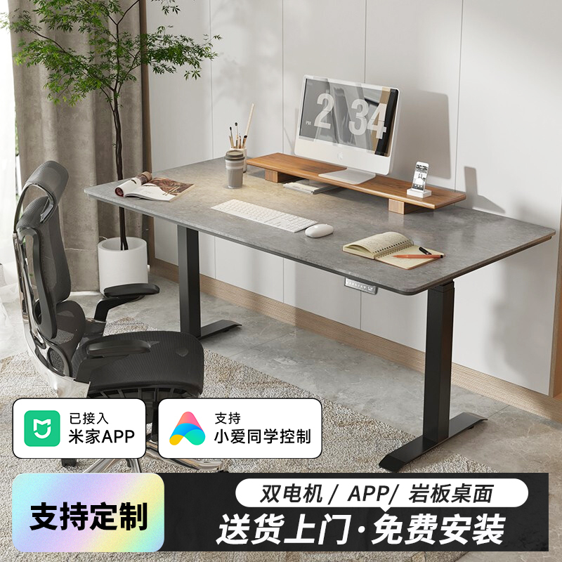 Tabo Electric Adjustable Desk with Rock Slab, Dual Motors, Modern Light Luxury, App Computer Desk, Home Study Desk, Office Desk