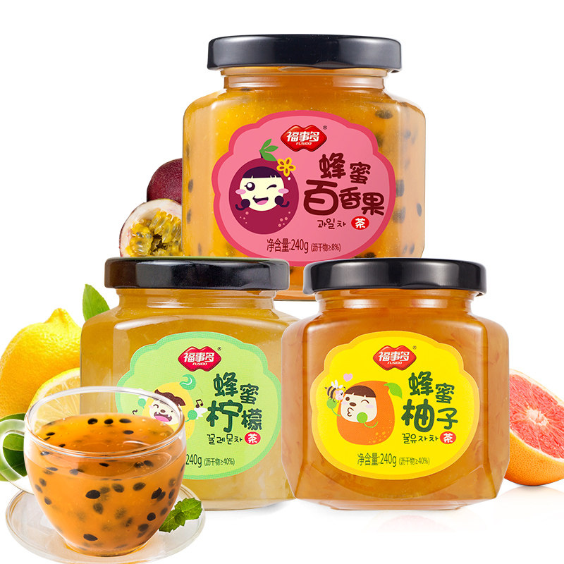 福事多蜂蜜柚子百香果柠檬茶冲水喝的饮品3罐装 冲饮冲泡水果茶酱