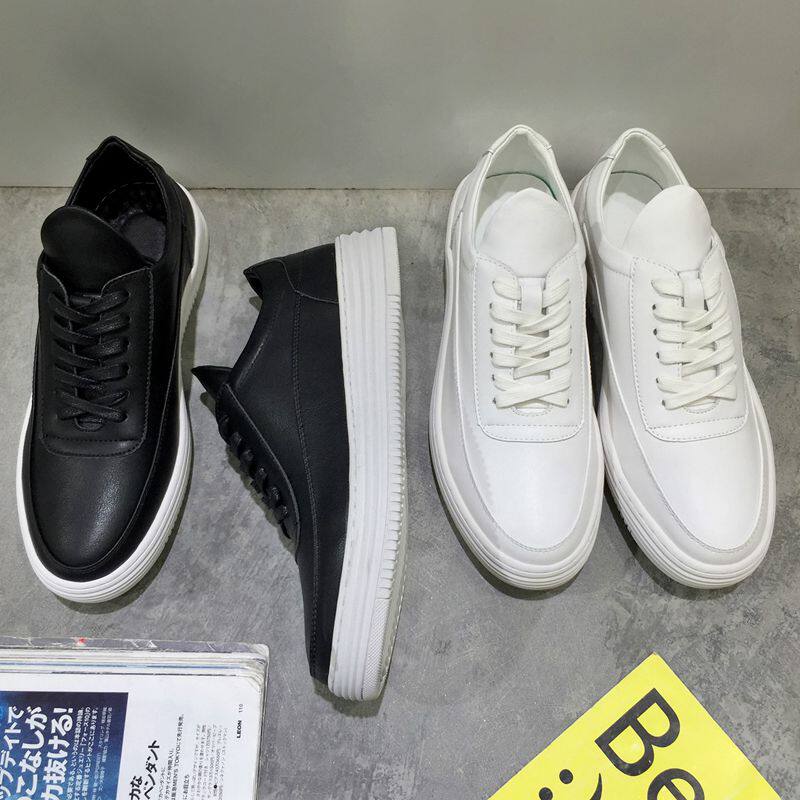 2021 European and American street shooting black and white sneakers catwalk models thick-soled male students white casual shoes men's heightened British leather shoes