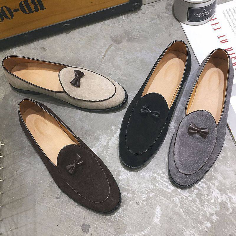Trendy men British fashion loafers pointed toe lazy casual nubuck leather shoes beanie shoes hair stylist formal leather shoes men