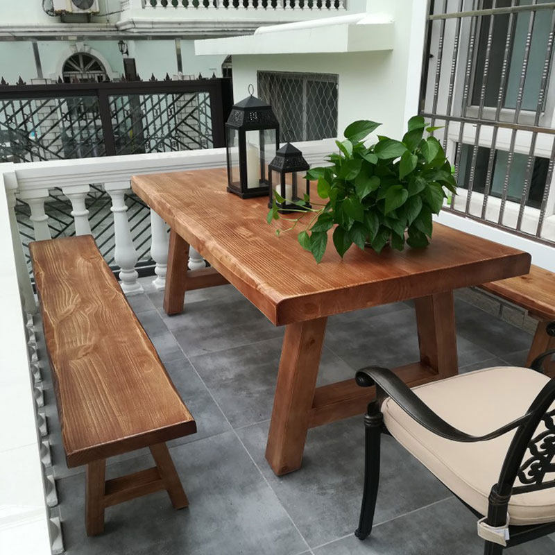 Outdoor Solid Wood Table And Chairs Patio Open Air Casual Dining Room Outdoor Cool Kiosk Garden Greenhouse Anticorrosive Solid Wood Table
