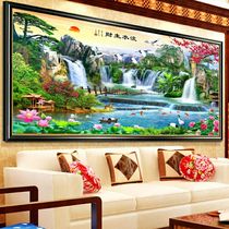 5d diamond cross embroidery 2021 new living room running water making money Landscape painting landscape greeting pine point paste diamond full diamond